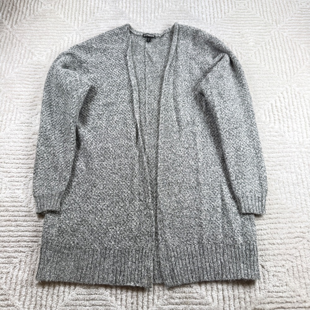 Express Cardigan Womens S Grey Marled Wool Mohair Open Longline Academia Grunge
